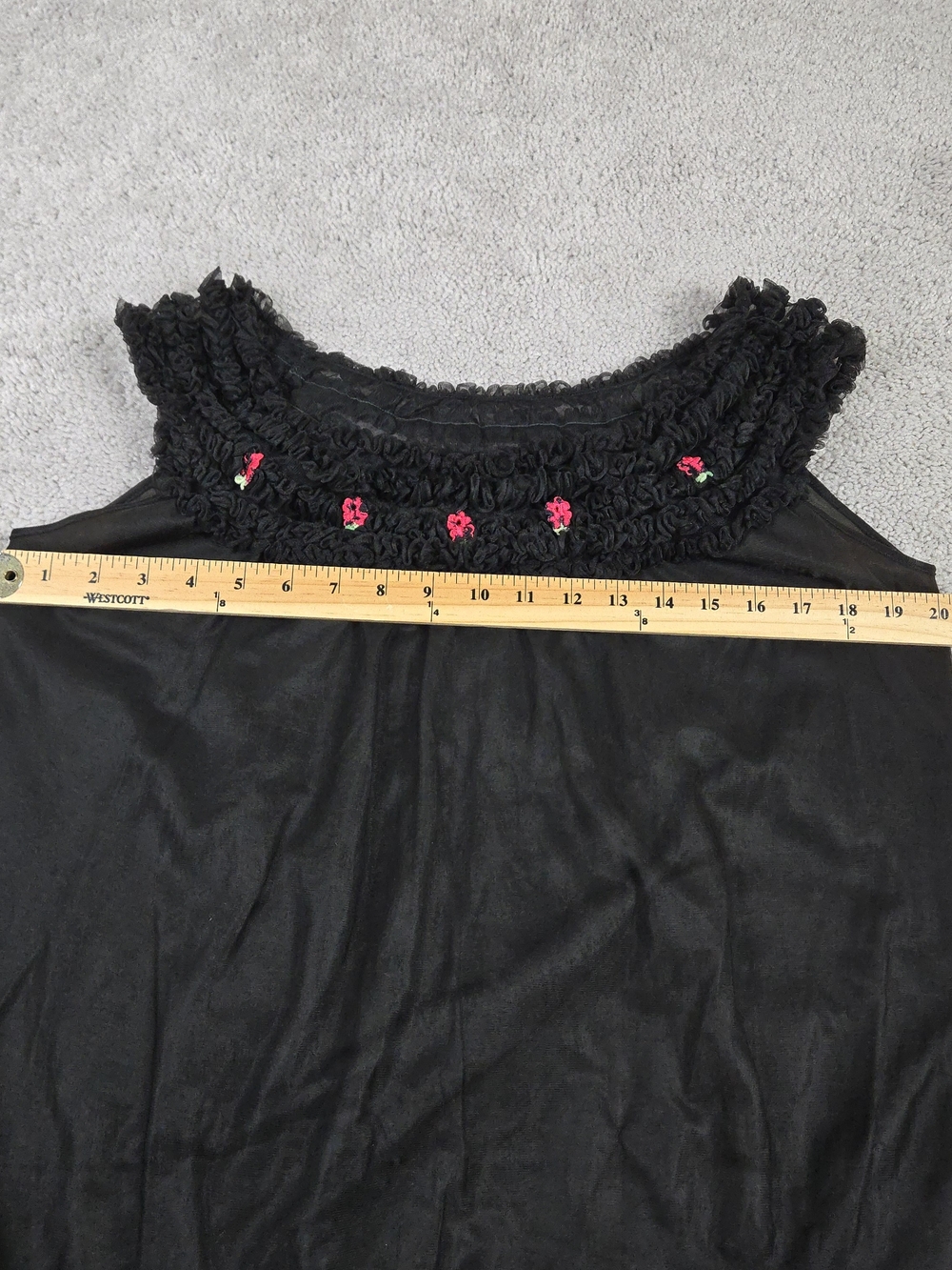 Vintage Black Sheer Top Ruffle Trim Flowers Lingerie Whimsigoth Fairy Dainty Lux - Picture 4 of 8